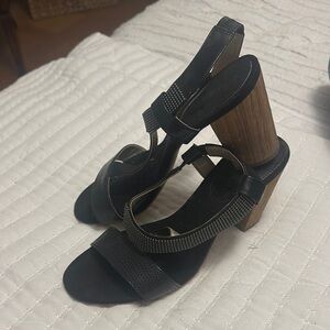 Anne Klein Charcoal Gray Chunky Heels with Open Design